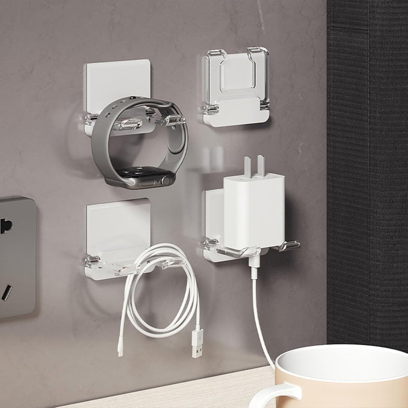 JWCE . Self-Adhesive Foldable Hook | Wall-Mounted Power Cord Organizer | Razor Holder | Multi-Purpose Hanging Hook for Kitchen & Bathroom | 4-Pack↳ (4, White+Clear) - Image 5